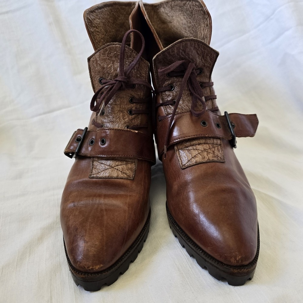 Women's Witchy Pointed Lace Up Leather Booties Italy Festival Coachella Sz 7.5US - Picture 5 of 14